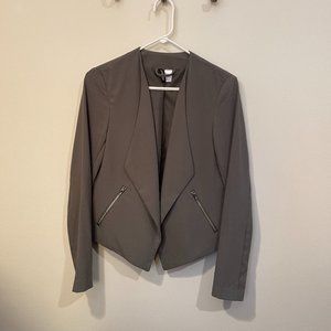 H&M Divide Cropped Moto Blazer in Muted Army Green
